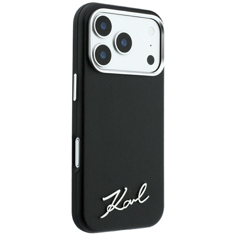 Θήκη MagSafe για Apple iPhone 18 Pro Max / 17 Pro Max, Karl Lagerfeld, Saffiano Small Script Metal Logo, Μαύρη