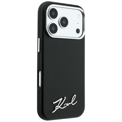 Θήκη MagSafe για Apple iPhone 18 Pro Max / 17 Pro Max, Karl Lagerfeld, Saffiano Small Script Metal Logo, Μαύρη