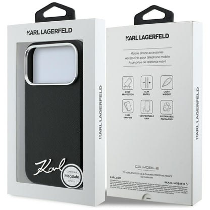 Θήκη MagSafe για Apple iPhone 18 Pro Max / 17 Pro Max, Karl Lagerfeld, Saffiano Small Script Metal Logo, Μαύρη