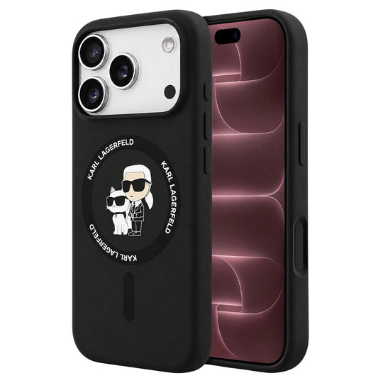 Θήκη MagSafe για Apple iPhone 18 Pro Max / 17 Pro Max, Karl Lagerfeld, Silicone Ring Karl & Choupette, Μαύρη