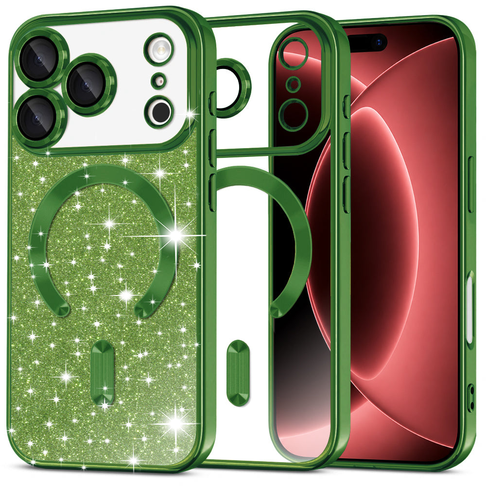 Θήκη MagSafe για Apple iPhone 18 Pro Max / 17 Pro Max, Techsuit, Luxury Glitter, Σκούρο Πράσινο