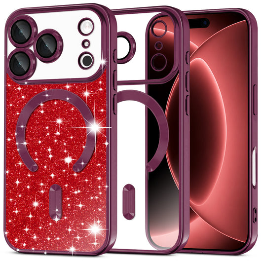 Θήκη MagSafe για Apple iPhone 18 Pro Max / 17 Pro Max, Techsuit, Luxury Glitter, Σκούρο Βυσσινί
