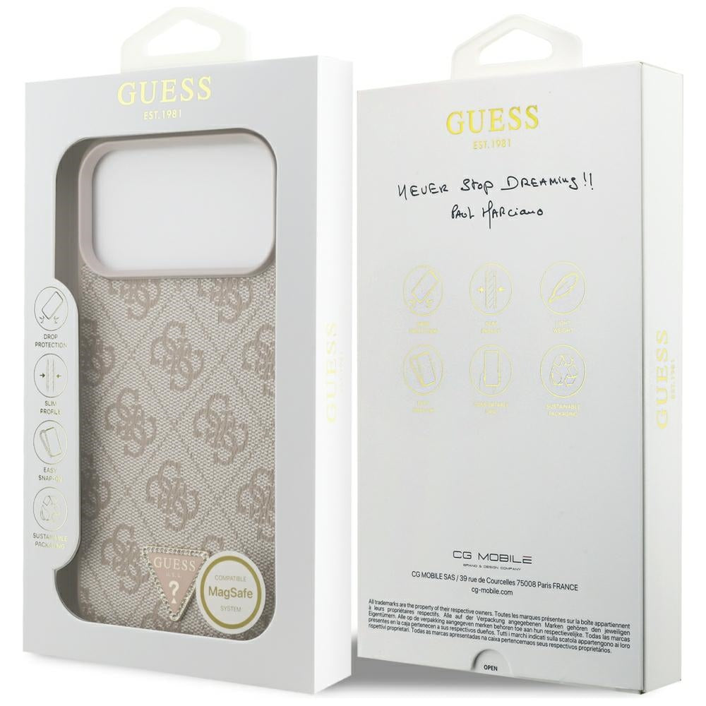 Θήκη MagSafe για Apple iPhone 18 Pro Max, Guess, 4G Triangle Strass, Ροζ