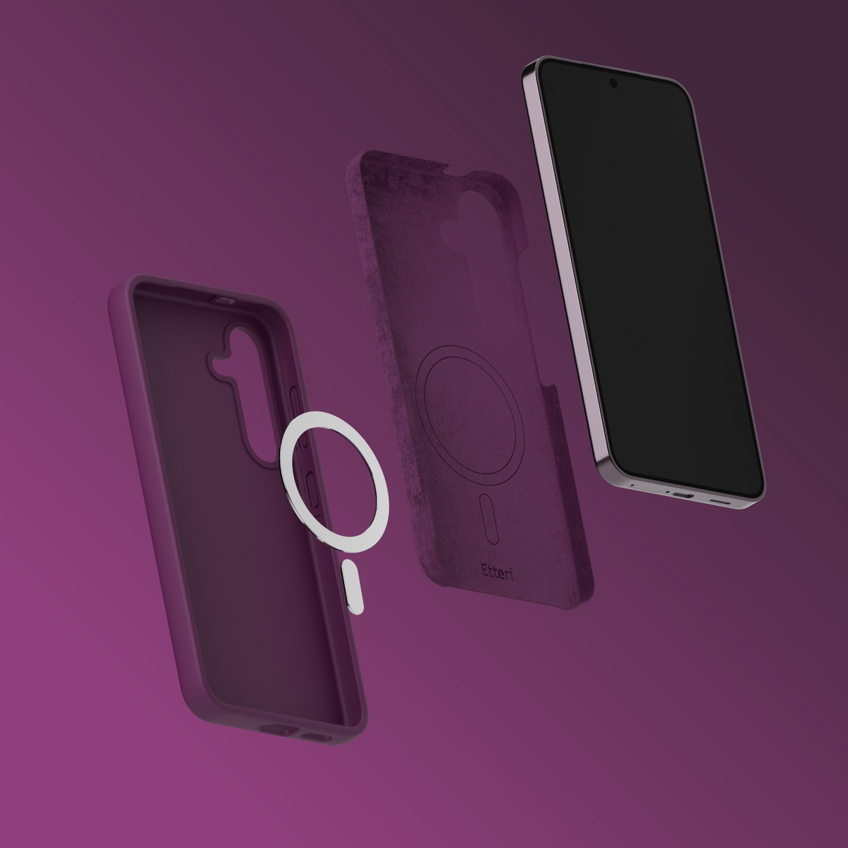 Θήκη MagSafe για Samsung Galaxy S25 S931, Etteri, Silicone Mag, Βυσσινί