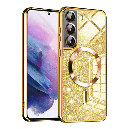 Θήκη MagSafe για Samsung Galaxy S21 FE 5G G990, Techsuit, Luxury Glitter, Χρυσή