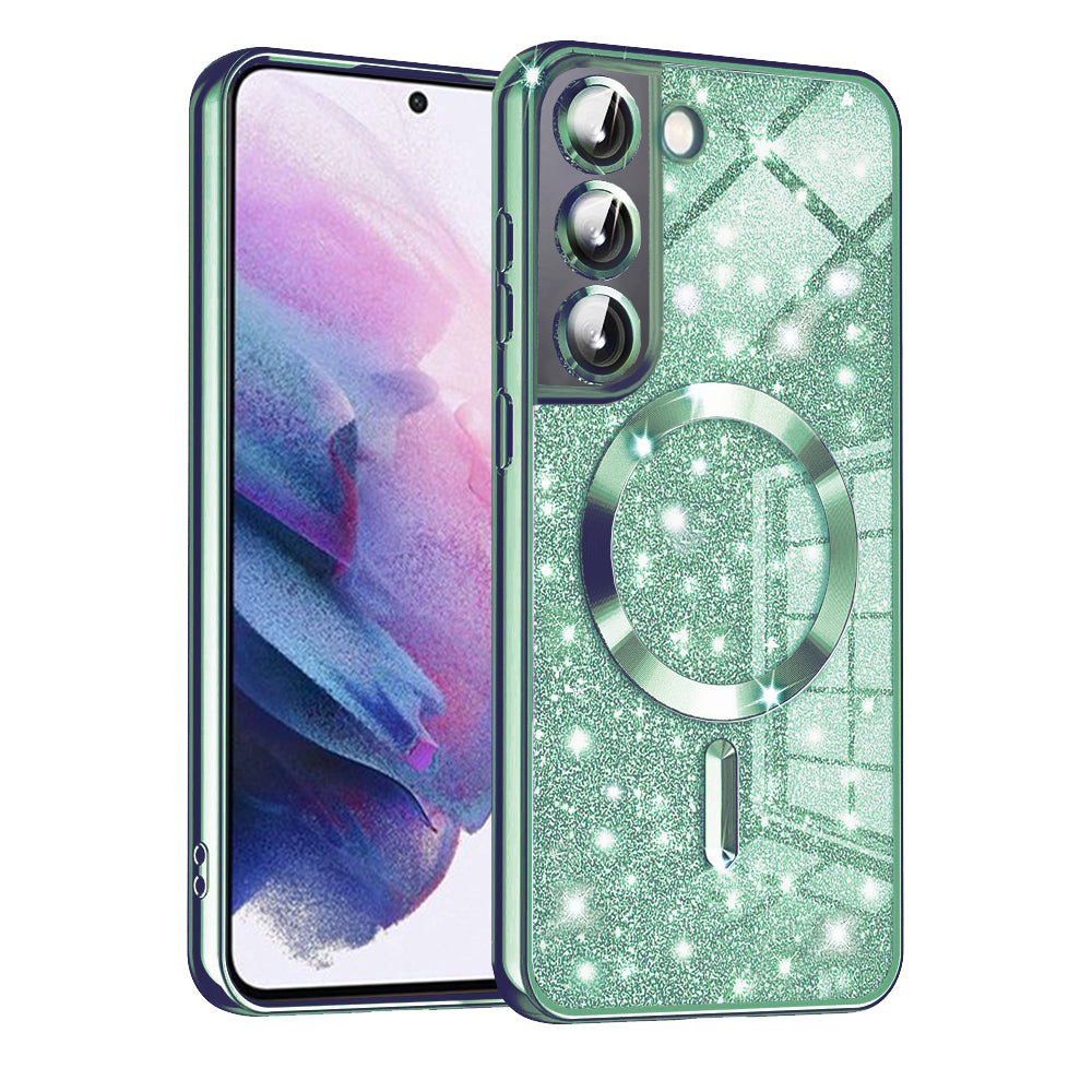MagSafe Case for Samsung Galaxy S21 FE 5G G990, Techsuit, Luxury Glitter, Light Green