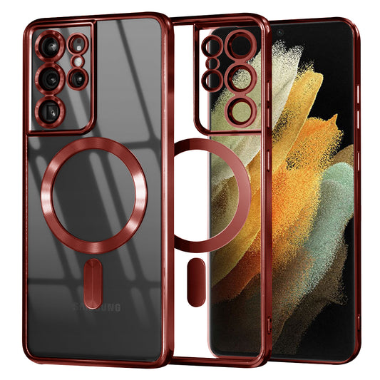 MagSafe Case for Samsung Galaxy S21 Ultra 5G G998, Techsuit, Luxury Crystal, Red