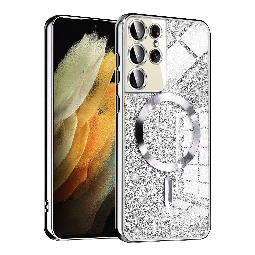 Θήκη MagSafe για Samsung Galaxy S21 Ultra 5G G998, Techsuit, Luxury Glitter, Ασημί