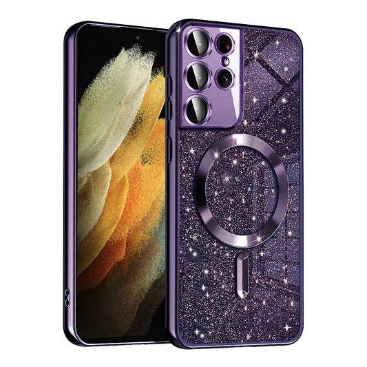 Θήκη MagSafe για Samsung Galaxy S21 Ultra 5G G998, Techsuit, Luxury Glitter, Σκούρο Μωβ