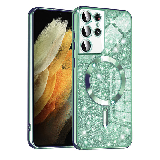 Θήκη MagSafe για Samsung Galaxy S21 Ultra 5G G998, Techsuit, Luxury Glitter, Ανοιχτό Πράσινο