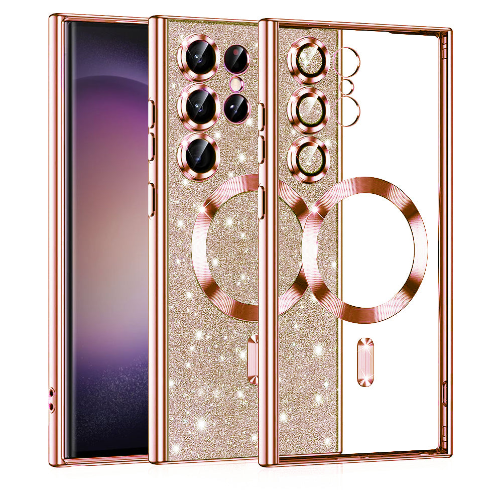 Θήκη MagSafe για Samsung Galaxy S23 Ultra S918, Techsuit, Luxury Glitter, Ροζ Χρυσό