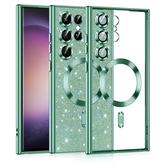 Θήκη MagSafe για Samsung Galaxy S23 Ultra S918, Techsuit, Luxury Glitter, Ανοιχτό Πράσινο