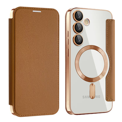 Θήκη MagSafe για Samsung Galaxy S24 S921, Techsuit, SmartMag Book, Καφέ