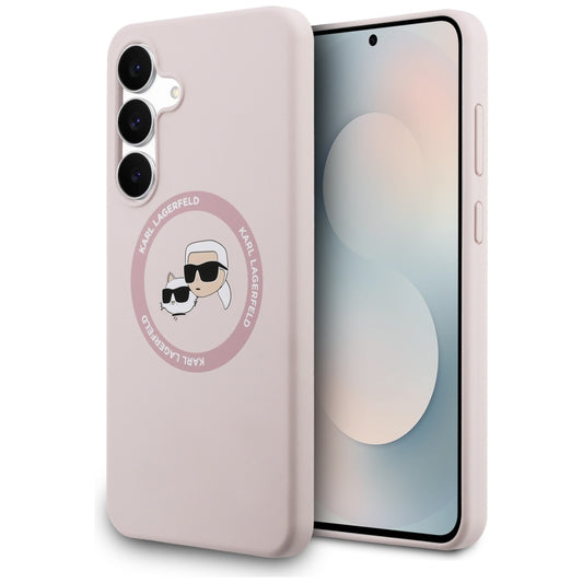 Θήκη MagSafe για Samsung Galaxy S25 FE, Karl Lagerfeld, Σιλικόνη Karl & Choupette's Heads, Ροζ