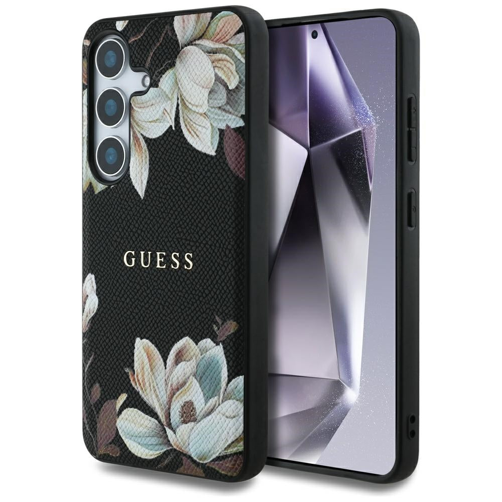 Θήκη MagSafe για Samsung Galaxy S25 S931, Guess, Grained Flowers, Μαύρη