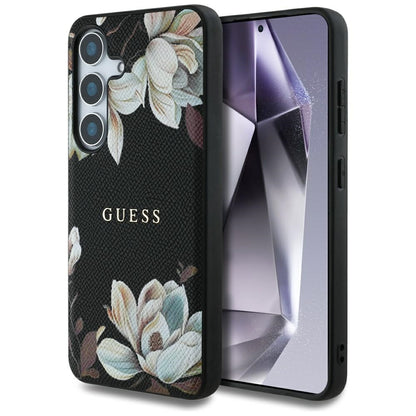 Θήκη MagSafe για Samsung Galaxy S25 S931, Guess, Grained Flowers, Μαύρη