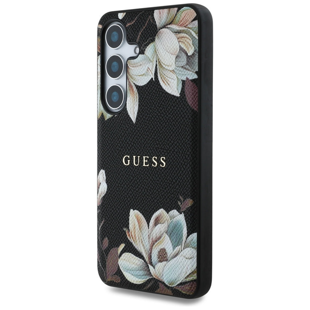 Θήκη MagSafe για Samsung Galaxy S25 S931, Guess, Grained Flowers, Μαύρη