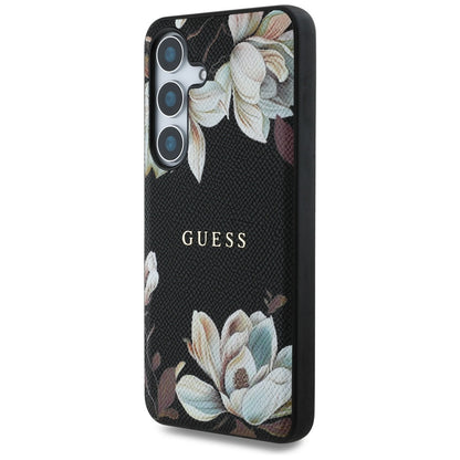 Θήκη MagSafe για Samsung Galaxy S25 S931, Guess, Grained Flowers, Μαύρη