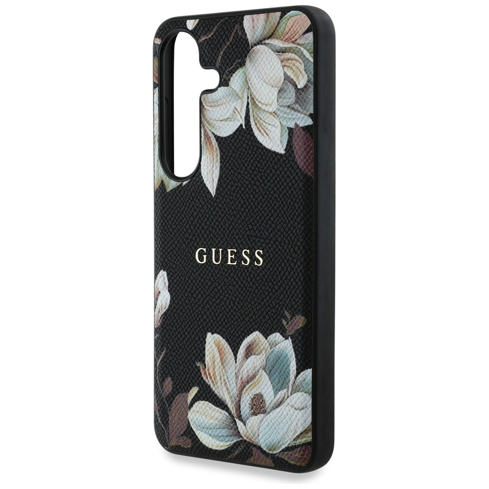 Θήκη MagSafe για Samsung Galaxy S25 S931, Guess, Grained Flowers, Μαύρη