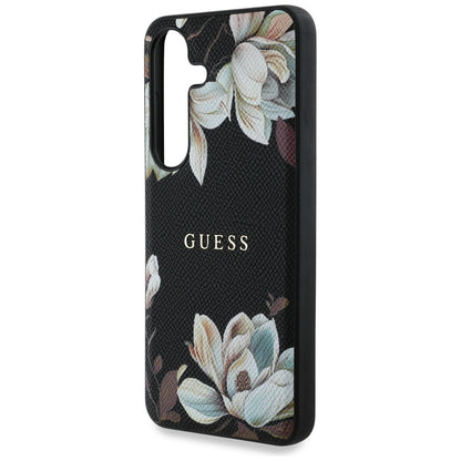Θήκη MagSafe για Samsung Galaxy S25 S931, Guess, Grained Flowers, Μαύρη