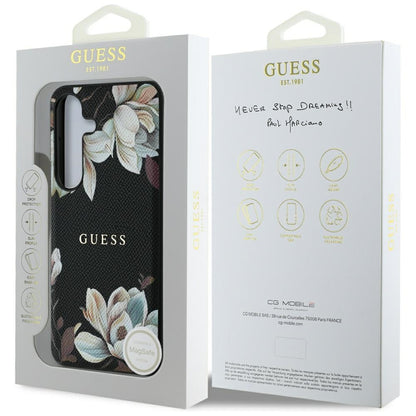 Θήκη MagSafe για Samsung Galaxy S25 S931, Guess, Grained Flowers, Μαύρη
