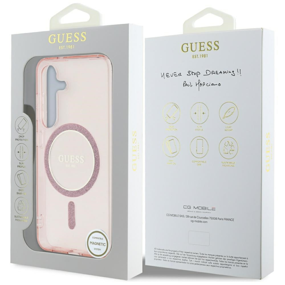 Θήκη MagSafe για Samsung Galaxy S25 S931, Guess, IML Glitter Circle, Ροζ