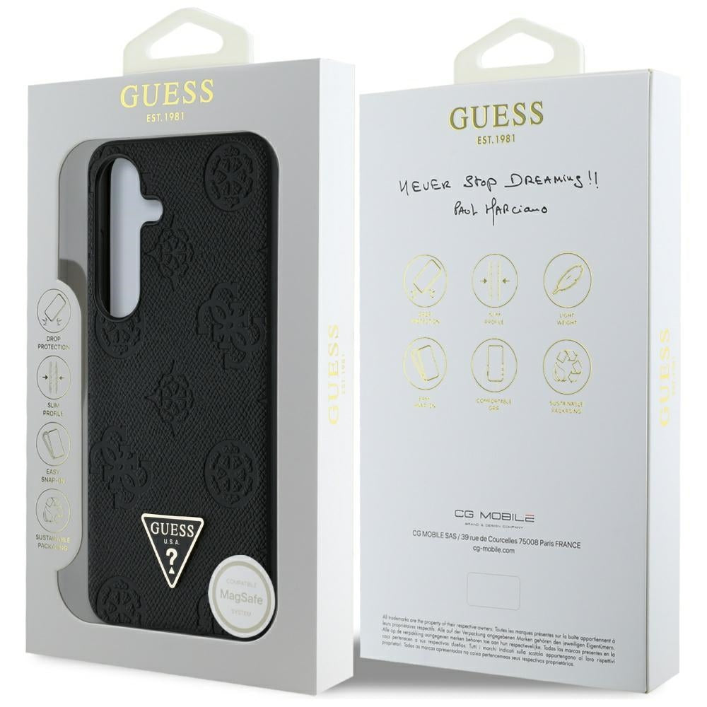 Θήκη MagSafe για Samsung Galaxy S25 S931, Guess, Peony Grained Hot Stamp Triangle, Μαύρη