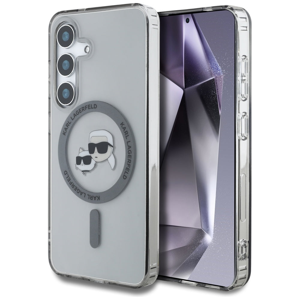 Θήκη MagSafe για Samsung Galaxy S25 S931, Karl Lagerfeld, IML Metal Karl & Choupette's Heads, Μαύρη