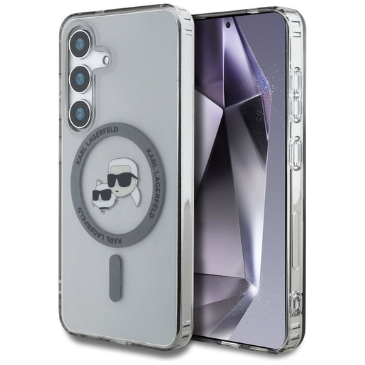 Θήκη MagSafe για Samsung Galaxy S25 S931, Karl Lagerfeld, IML Metal Karl & Choupette's Heads, Μαύρη