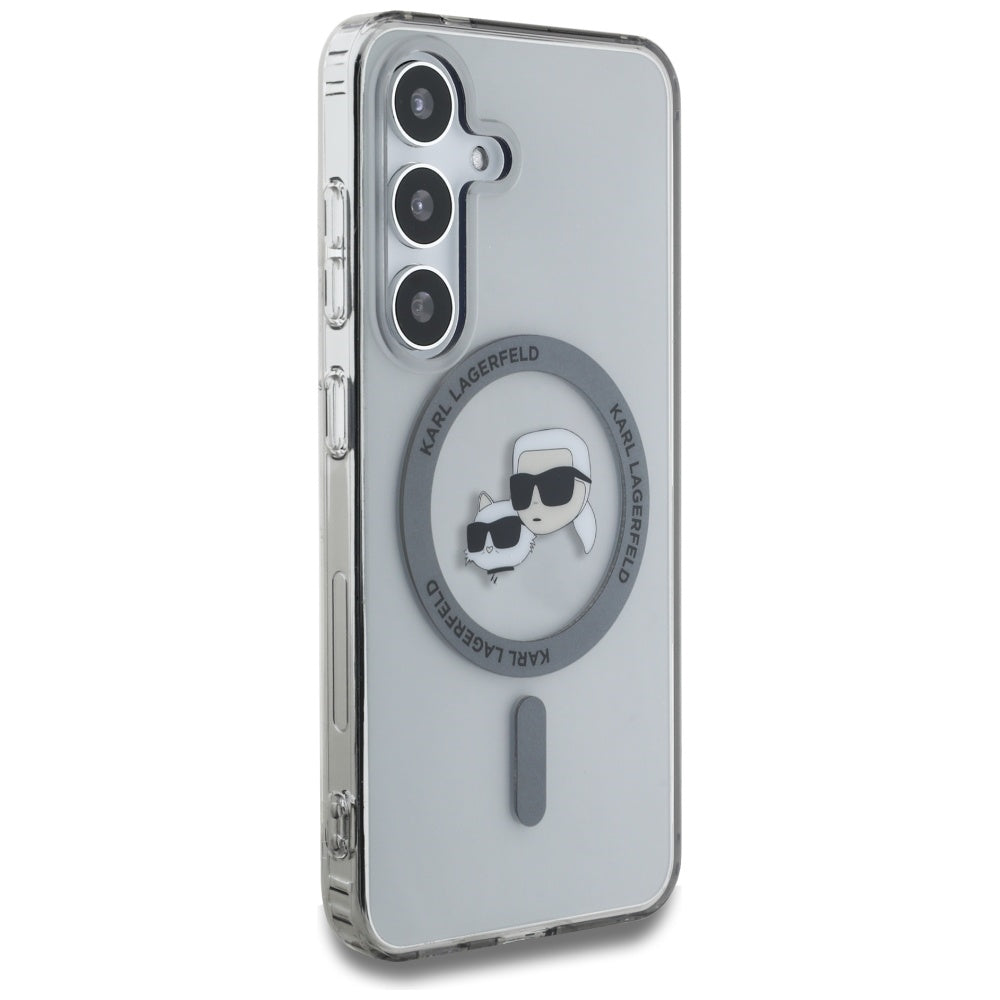 Θήκη MagSafe για Samsung Galaxy S25 S931, Karl Lagerfeld, IML Metal Karl & Choupette's Heads, Μαύρη