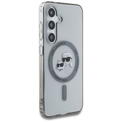 Θήκη MagSafe για Samsung Galaxy S25 S931, Karl Lagerfeld, IML Metal Karl & Choupette's Heads, Μαύρη