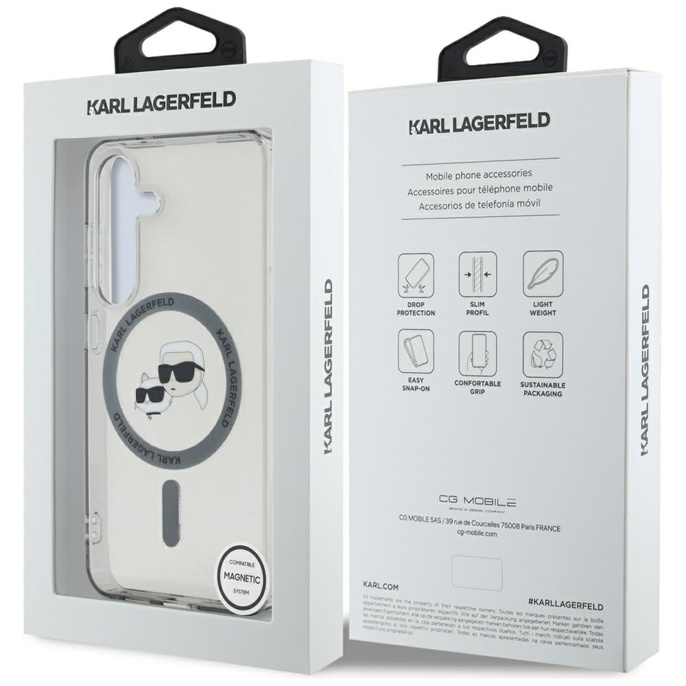 Θήκη MagSafe για Samsung Galaxy S25 S931, Karl Lagerfeld, IML Metal Karl & Choupette's Heads, Μαύρη