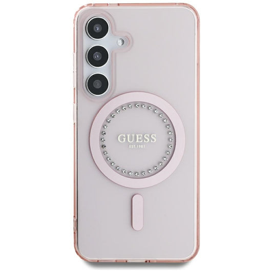Θήκη MagSafe για Samsung Galaxy S25 S931, Guess, IML Rhinestone, Ροζ