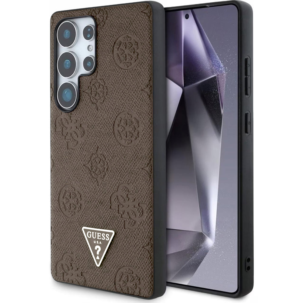 Θήκη MagSafe για Samsung Galaxy S25 Ultra S938, Guess, Peony Grained Hot Stamp Triangle, Καφέ