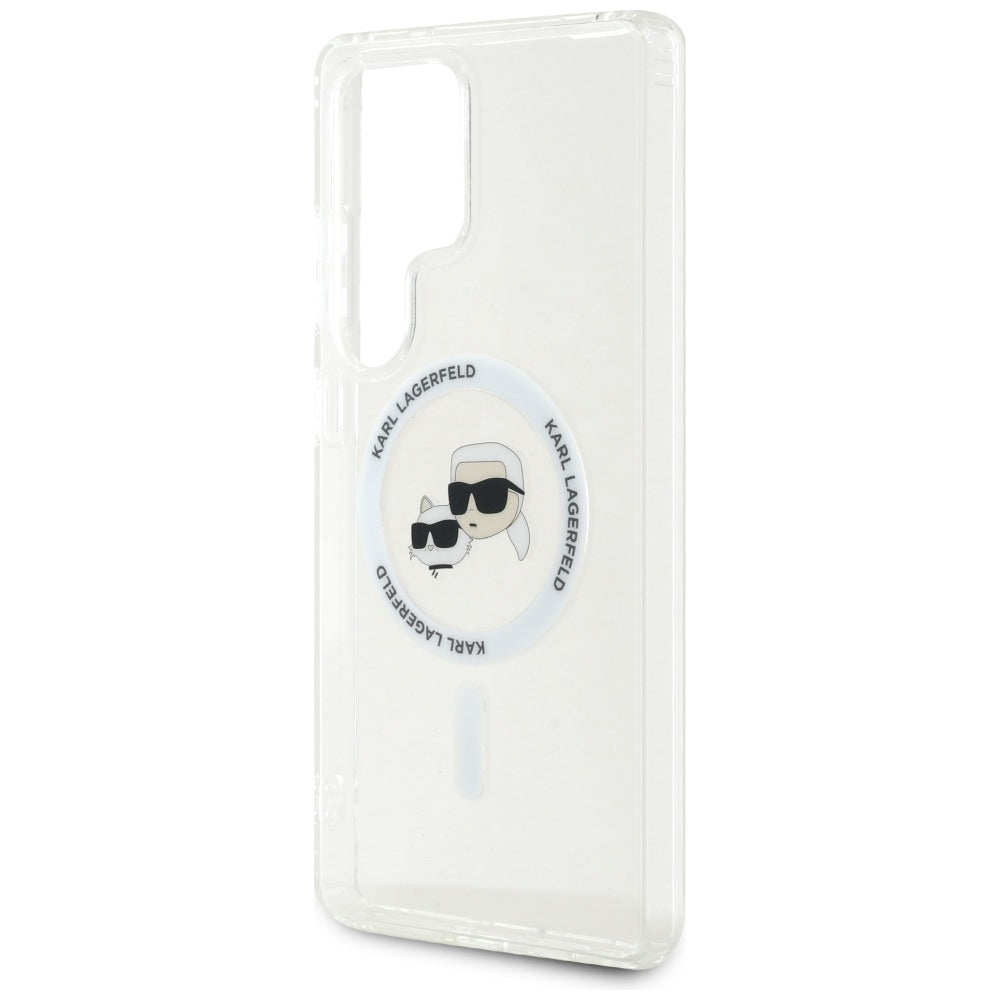 Θήκη MagSafe για Samsung Galaxy S25 Ultra S938, Karl Lagerfeld, IML Metal Karl & Choupette's Heads, Λευκή