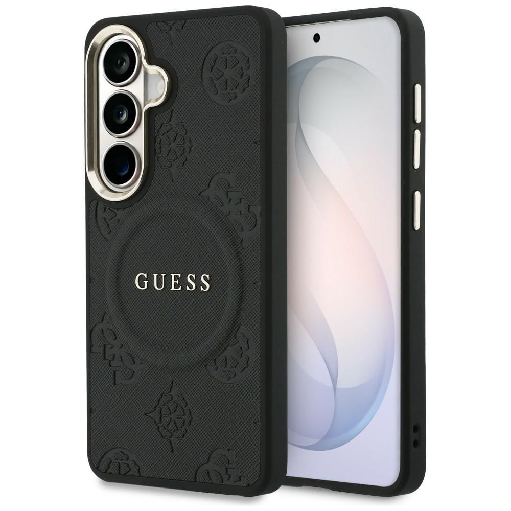 Θήκη MagSafe για Samsung Galaxy S26 Plus S947, GUESS, Saffiano Peony Embossed Ring, Μαύρη