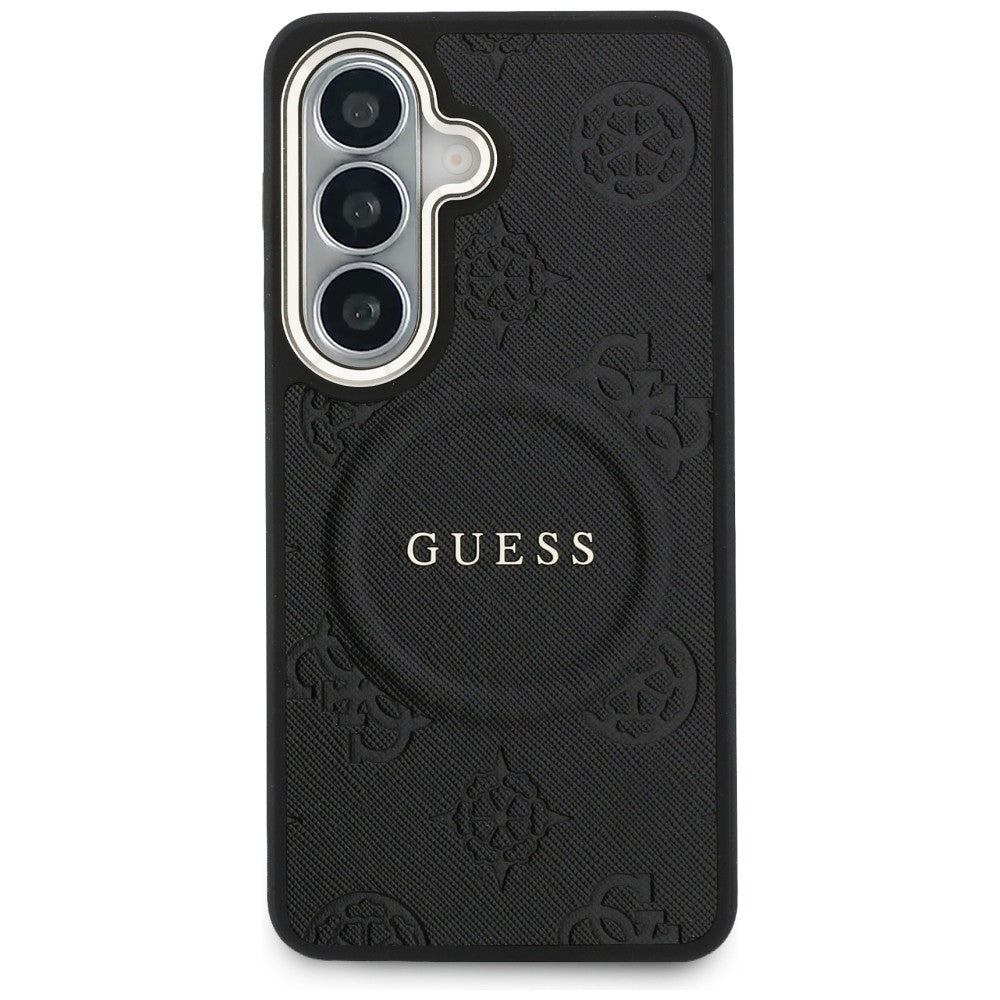 Θήκη MagSafe για Samsung Galaxy S26 Plus S947, GUESS, Saffiano Peony Embossed Ring, Μαύρη