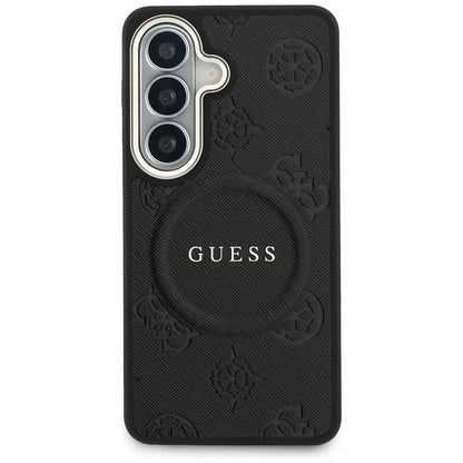 Θήκη MagSafe για Samsung Galaxy S26 Plus S947, GUESS, Saffiano Peony Embossed Ring, Μαύρη