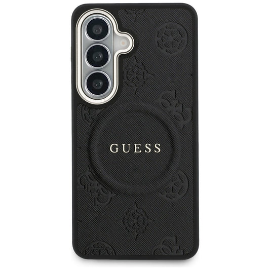 Θήκη MagSafe για Samsung Galaxy S26 Plus S947, GUESS, Saffiano Peony Embossed Ring, Μαύρη