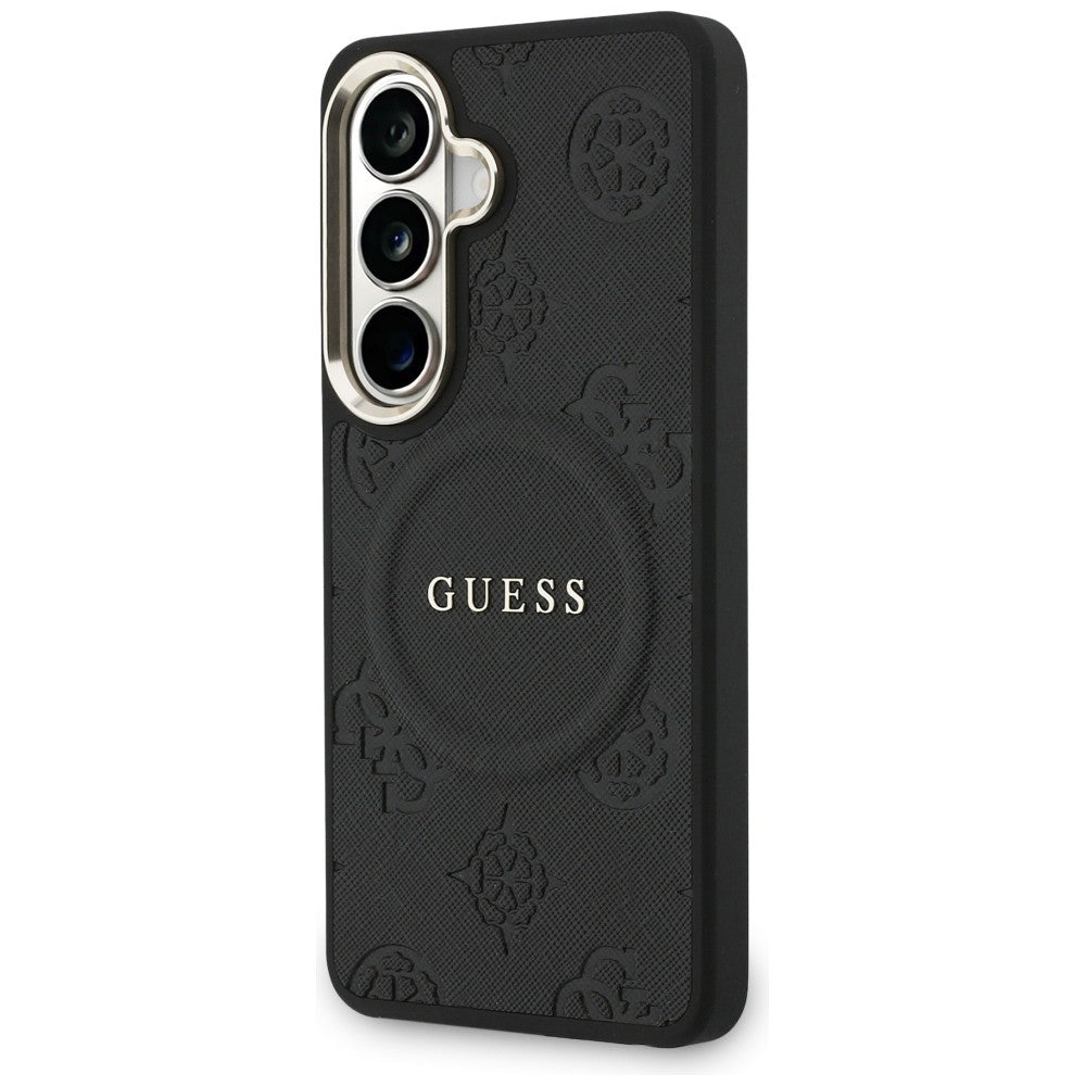 Θήκη MagSafe για Samsung Galaxy S26 Plus S947, GUESS, Saffiano Peony Embossed Ring, Μαύρη