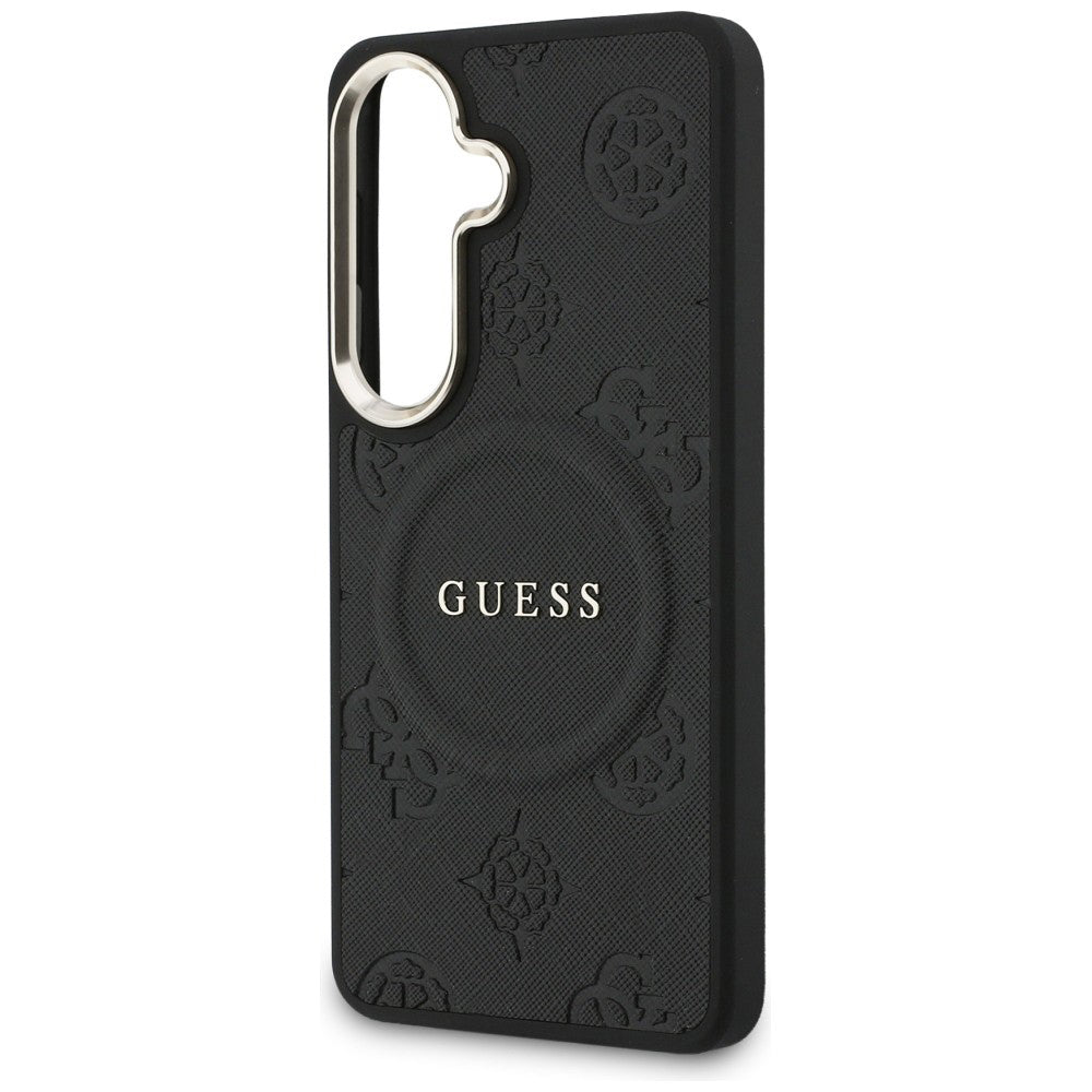 Θήκη MagSafe για Samsung Galaxy S26 Plus S947, GUESS, Saffiano Peony Embossed Ring, Μαύρη