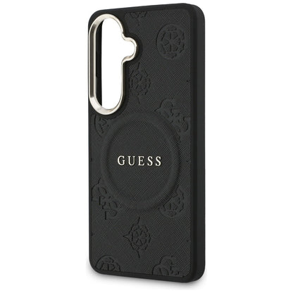 Θήκη MagSafe για Samsung Galaxy S26 Plus S947, GUESS, Saffiano Peony Embossed Ring, Μαύρη