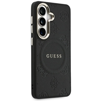 Θήκη MagSafe για Samsung Galaxy S26 Plus S947, GUESS, Saffiano Peony Embossed Ring, Μαύρη