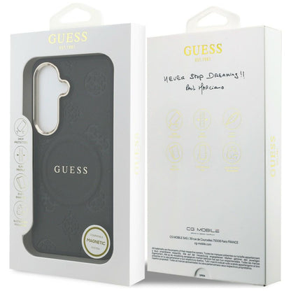 Θήκη MagSafe για Samsung Galaxy S26 Plus S947, GUESS, Saffiano Peony Embossed Ring, Μαύρη