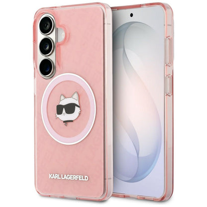 Θήκη MagSafe για Samsung Galaxy S26 Plus S947, Karl Lagerfeld, IML Choupette Head on KL Repeated Logo, Ροζ