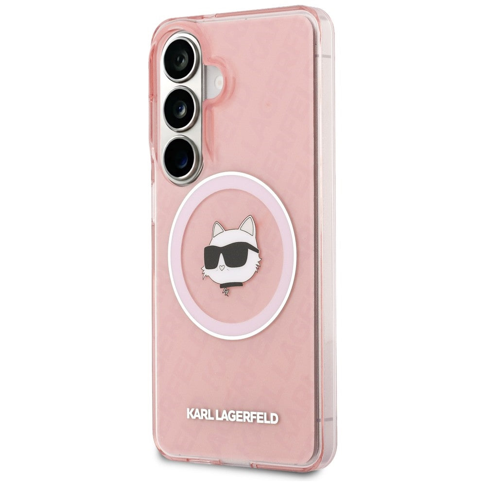 Θήκη MagSafe για Samsung Galaxy S26 Plus S947, Karl Lagerfeld, IML Choupette Head on KL Repeated Logo, Ροζ