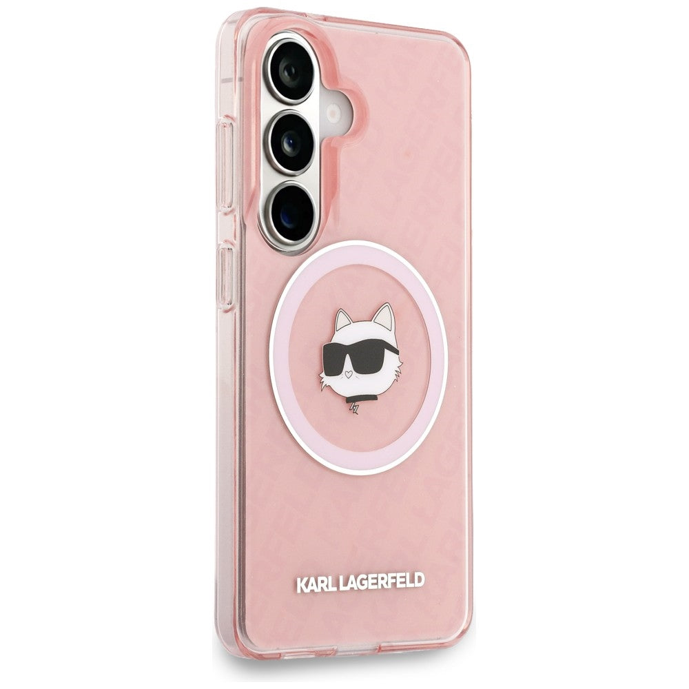 Θήκη MagSafe για Samsung Galaxy S26 Plus S947, Karl Lagerfeld, IML Choupette Head on KL Repeated Logo, Ροζ