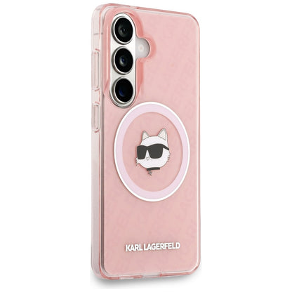 Θήκη MagSafe για Samsung Galaxy S26 Plus S947, Karl Lagerfeld, IML Choupette Head on KL Repeated Logo, Ροζ