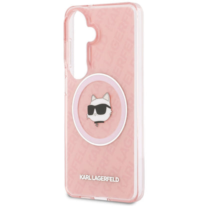 Θήκη MagSafe για Samsung Galaxy S26 Plus S947, Karl Lagerfeld, IML Choupette Head on KL Repeated Logo, Ροζ