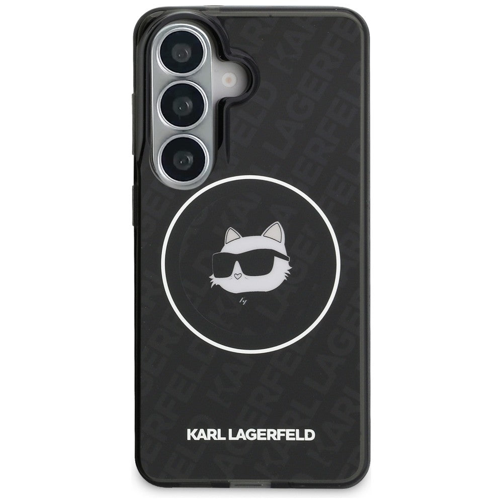 Θήκη MagSafe για Samsung Galaxy S26 S942, Karl Lagerfeld, IML Choupette Head on KL Repeated Logo, Μαύρη